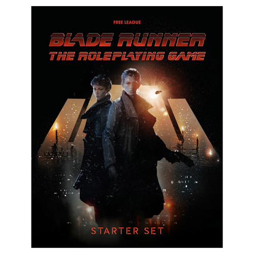 Cover shows 2 characters standing in front of the Iconic, large building from Blade Runner. 
Titled "Blade Runner the Roleplaying Game Starter Set"