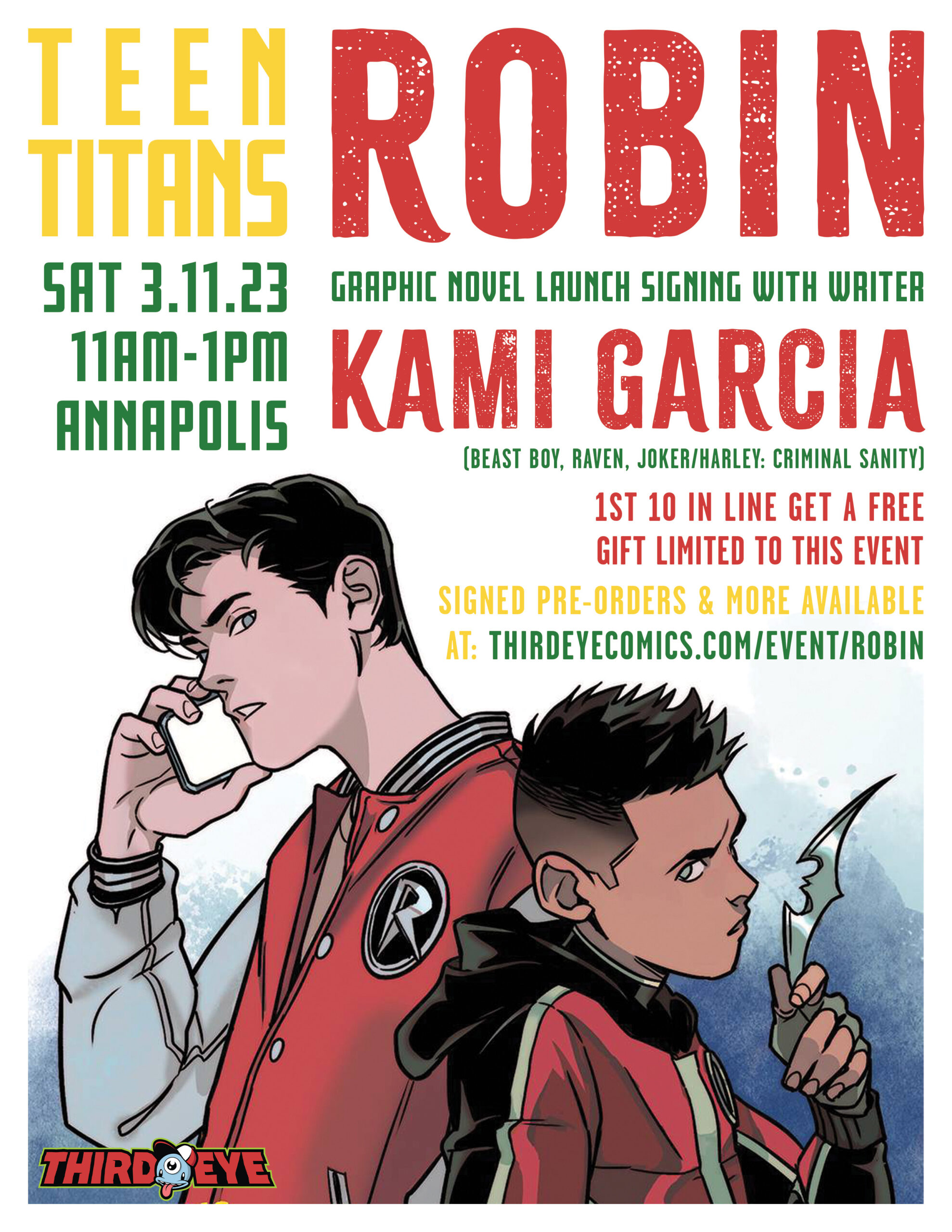 TEEN TITANS ROBIN GRAPHIC NOVEL SIGNING WITH KAMI GARCIA FLYER